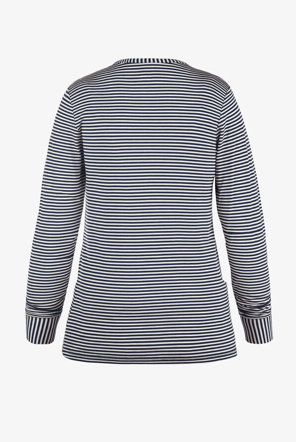 WonderWink Navy/White Women's STRETCH Long Sleeve Striped Knit Underscrub - null - 2