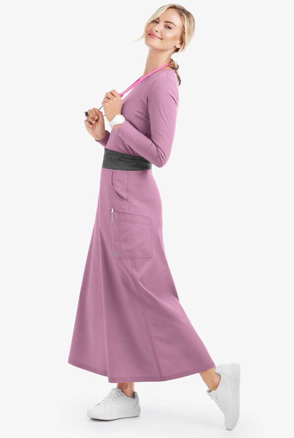 Butter-Soft STRETCH Women's 3-Pocket Ankle Length Scrub Skirt - Smokey Mauve / Charcoal Melange - 2