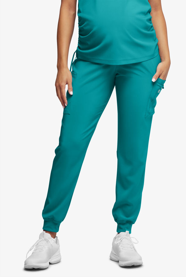 Easy STRETCH Chrissy Women's Maternity 4-Pocket Tapered Leg Jogger Scrub Pants - Teal - 1