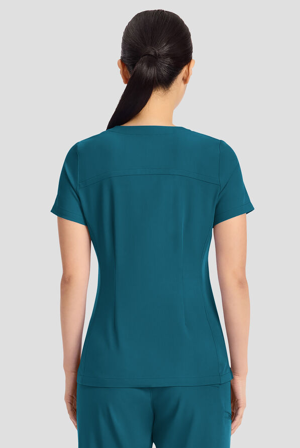 Blusa m&eacute;dica Healing Hands Quest Briana STRETCH con 3 bolsillos y cuello en Y para mujer - Caribbean Blue - 4