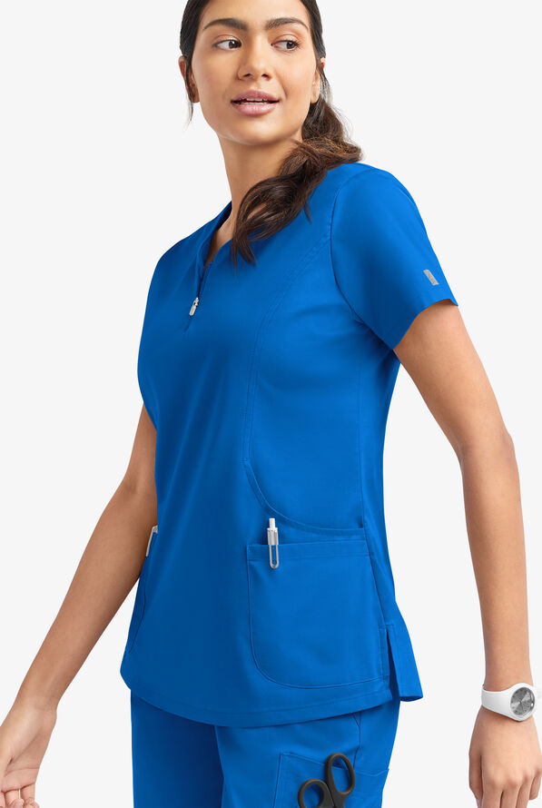 Blusa m&eacute;dica UA Butter-Soft STRETCH con cremallera en el cuello curvo y 4 bolsillos para mujer - Royal - 3