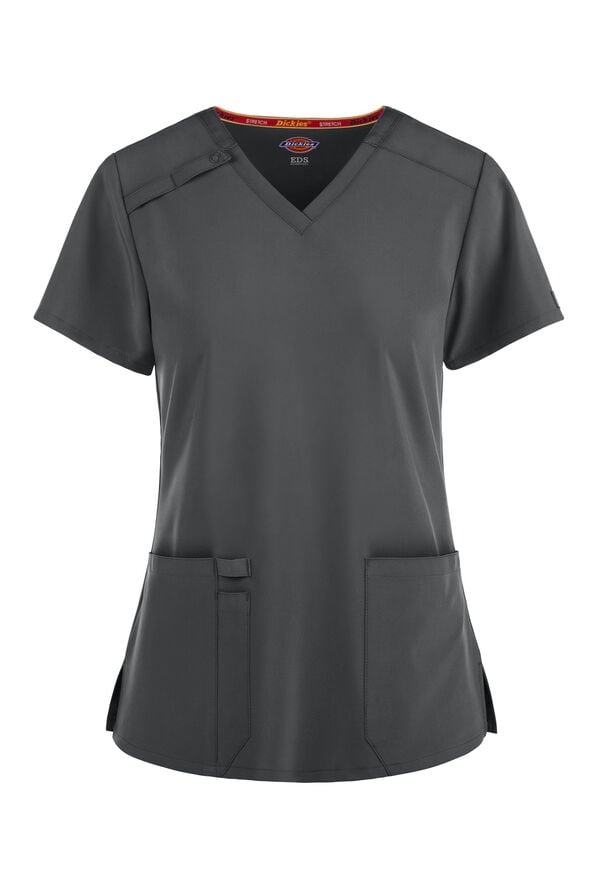 Dickies EDS Essentials Women's 2-Pocket STRETCH V-Neck Scrub Top - Pewter - 1
