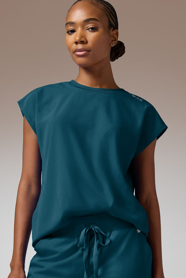 Blusa m&eacute;dica Hypothesis DM Crew de corte holgado con mangas dolm&aacute;n y 2 bolsillos para mujer - Caribbean Blue - 1