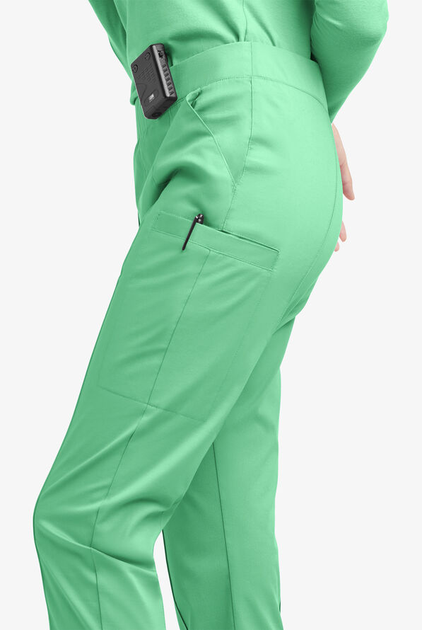 Butter-Soft STRETCH Women's 6-Pocket Pin-Tuck Crop Slim with Sport Trim Detail Scrub Pants - Green Jade/Silver Melange - 7