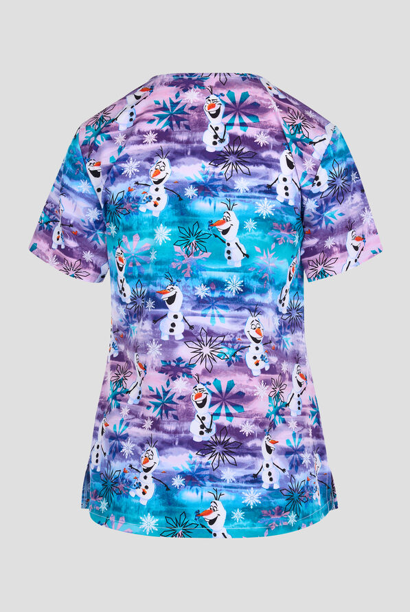 Tooniforms Disney's Olaf In Arendelle Women's 2-Pocket STRETCH V-Neck Print Scrub Top - null - 2