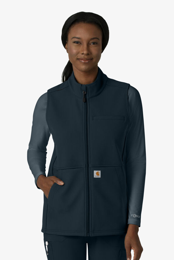 Carhartt Force Rugged Women's 6-Pocket Bonded Fleece STRETCH Utility Zip Front Scrub Vest - Navy - 2