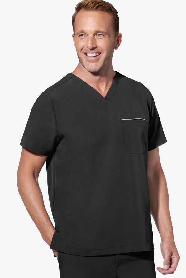 Healing Hands 360 Spencer Men's 1-Pocket STRETCH V-Neck Scrub Top - Black - 2