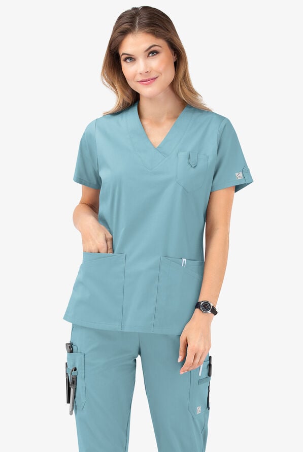 Butter-Soft STRETCH Women's 6-Pocket V-Neck Scrub Top - Dew Drop - 8