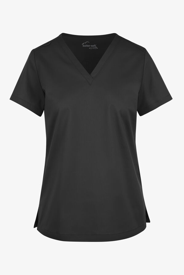Butter-Soft STRETCH Women's V-Neck Tuck In Top - Black - 1