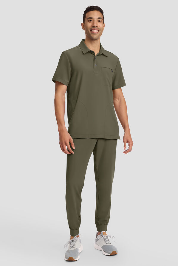 Healing Hands Quest Aidan Men's 3-Pocket STRETCH Shirt Collar Scrub Top - Olive - 6