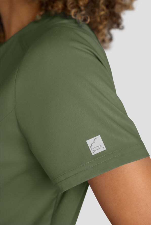 Butter-Soft STRETCH FLXTEK+ Women's 3-Pocket Crew Neck Scrub Top - Light Olive - 7