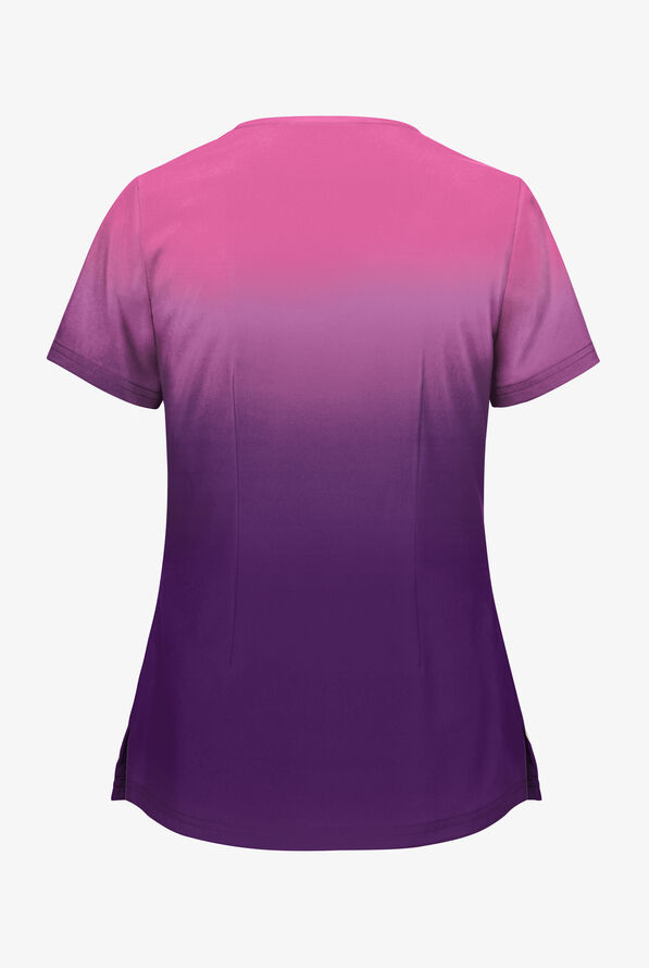 Blusa médica estampada Butter-Soft STRETCH Prism Ombre Eggplant con cuello en V y 2 bolsillos para mujer - null - 2