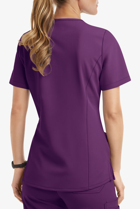 Blusa médica MOVEMENT by Butter-Soft Capella estilo cruzado con 5 bolsillos para mujer - Eggplant - 3