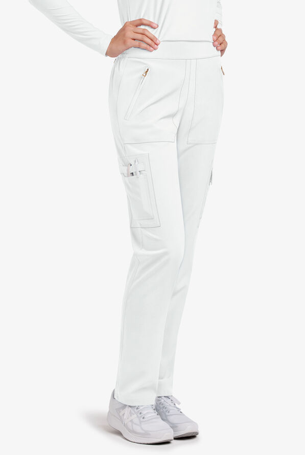 Lauderdale By UA Datura Women's 6-Pocket Cargo STRETCH Scrub Pants - Petite - White - 1