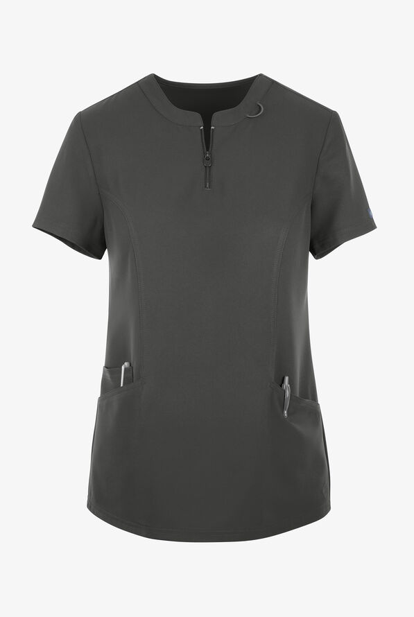 Med Couture Insight Women's 3Pocket Zipper Round Neck Scrub Top, Nursing Scrubs