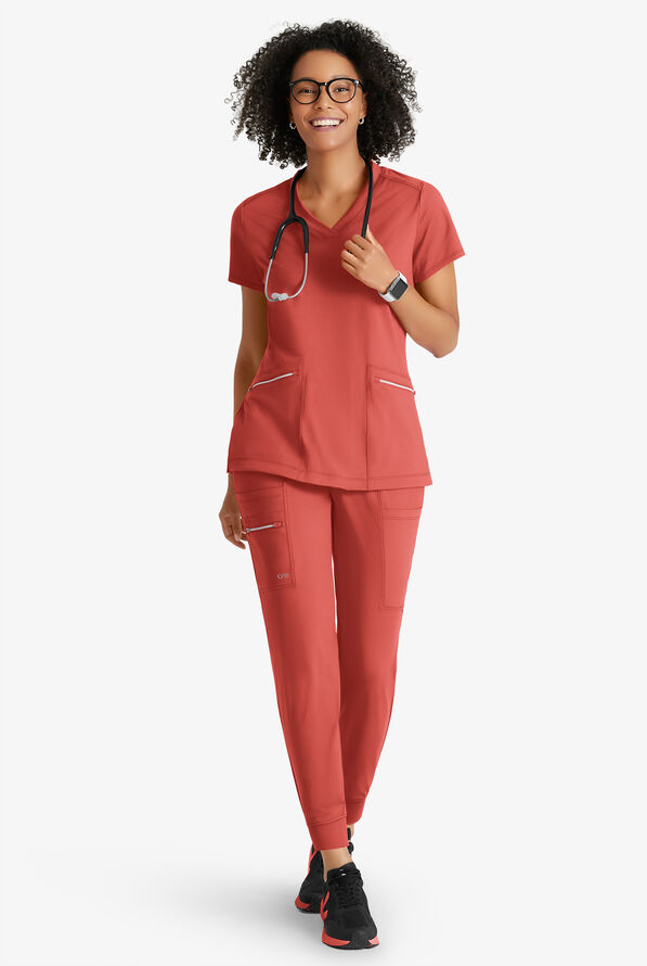 Barco One Performance Knit Pro Women's 5-Pocket STRETCH Cargo Jogger Scrub Pant - Ginger Rose - 4