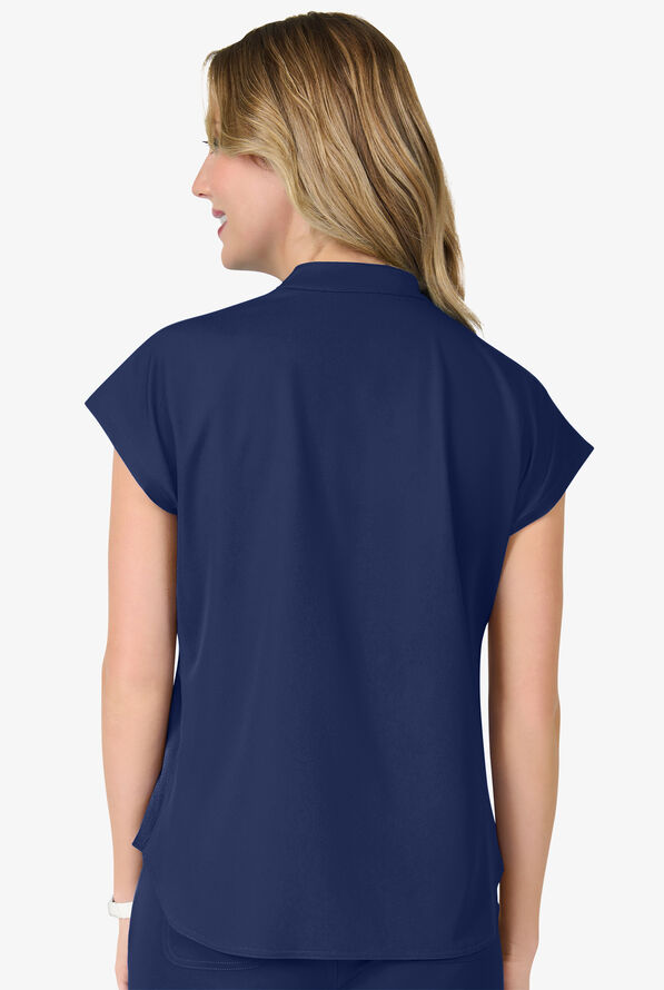 Zavate Ava Therese Piper Women's 2-Pocket STRETCH Dolman Sleeve Mandarin Collar Scrub Top - Navy - 3