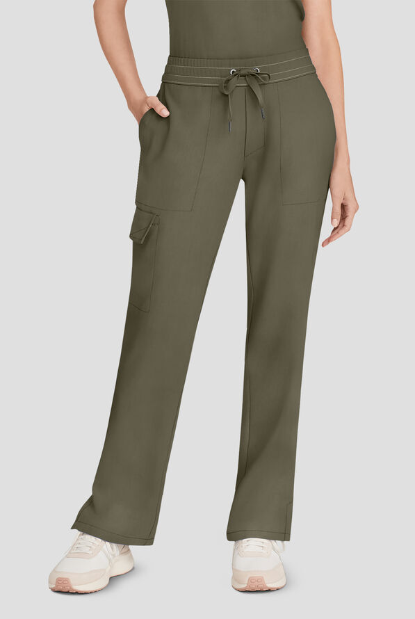 Healing Hands Quest Women's 4-Pocket STRETCH Straight Leg Drawstring Cargo Scrub Pant - Olive - 1