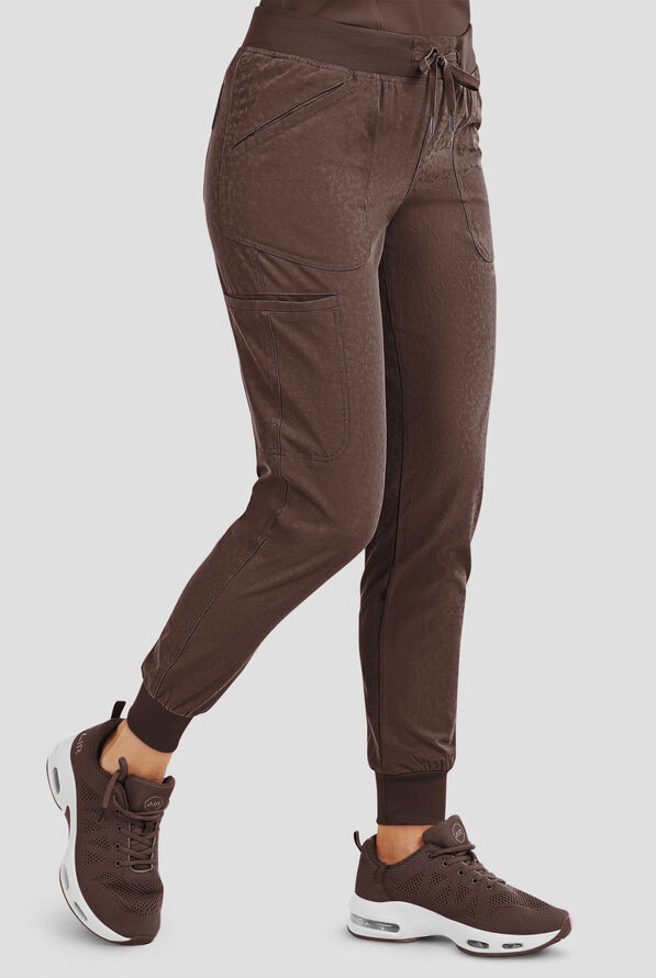 Pantal&oacute;n m&eacute;dico Zavate Ava Therese Cheetah Jacquard Sheba STRETCH Petite estilo cargo jogger con 6 bolsillos para mujer - Espresso - 1