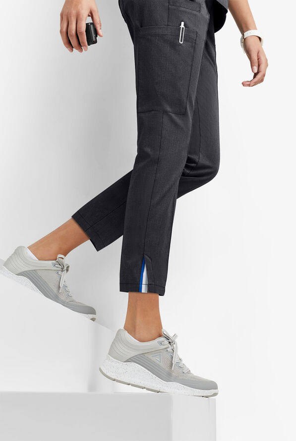 Butter-Soft STRETCH Women's 6-Pocket Pin-Tuck Crop Slim with Sport Trim Detail Scrub Pants - Heather Charcoal/Navy - 5