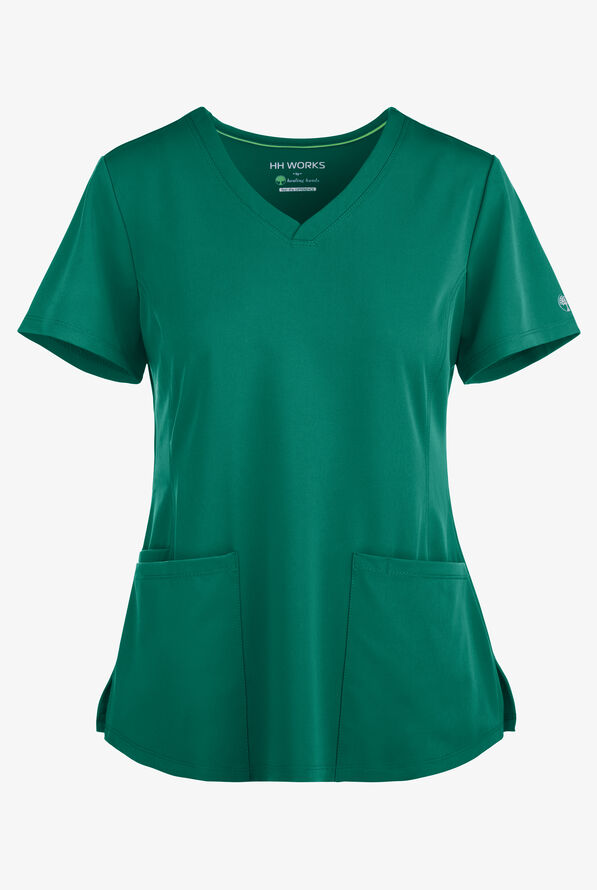 HH Works by Healing Hands Monica Women's 4-Pocket STRETCH V-Neck Scrub Top - Hunter - 1