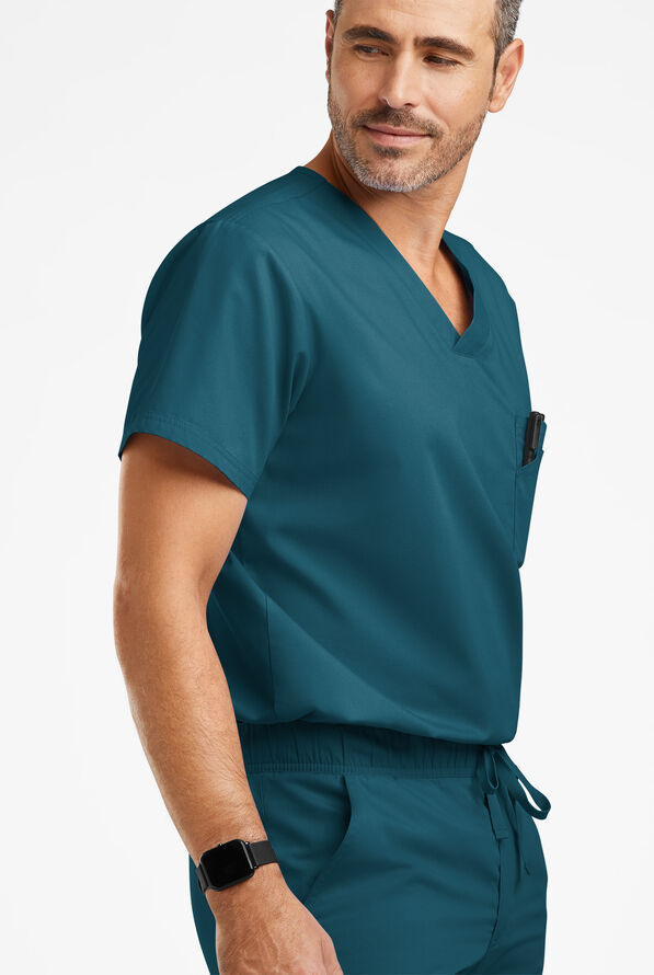Butter-Soft Originals Men's 3-Pocket V-Neck Scrub Top - Caribbean Blue - 4