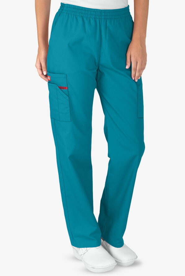 Dickies EDS Signature Women's 6-Pocket Classic Fit Pull-On Scrub Pants - Teal - 1