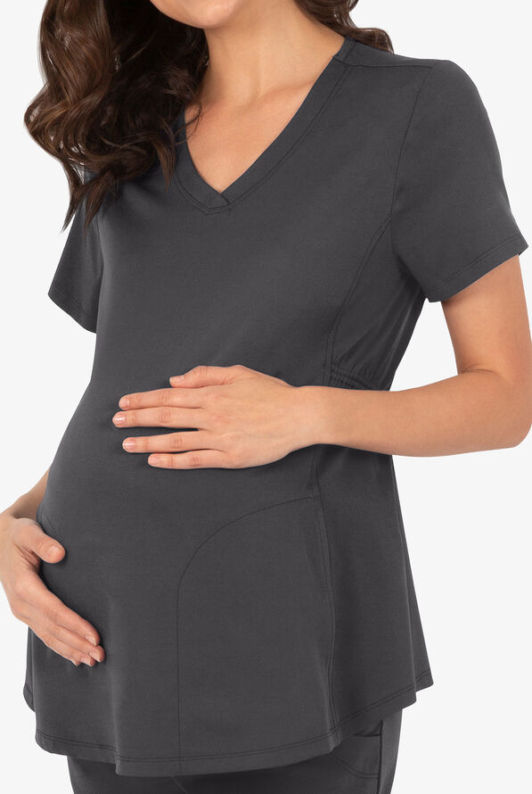 HH Works by Healing Hands Mila Women's 2-Pocket STRETCH Maternity Scrub Top - Pewter - 2