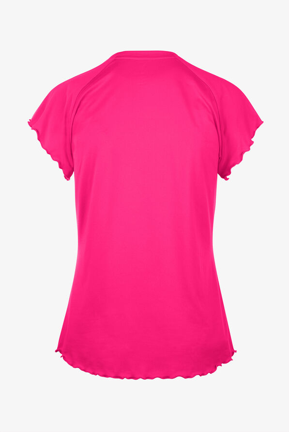 Blusa médica Med Couture Layers Knit STRETCH con dobladillo fruncido y 1 bolsillo para mujer - Amp Pink - 2