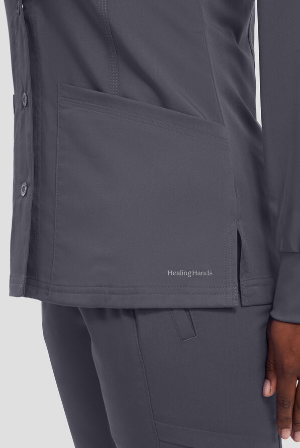 Healing Hands Purple Label Daisy Women's 4-Pocket STRETCH Scrub Jacket - Pewter - 4