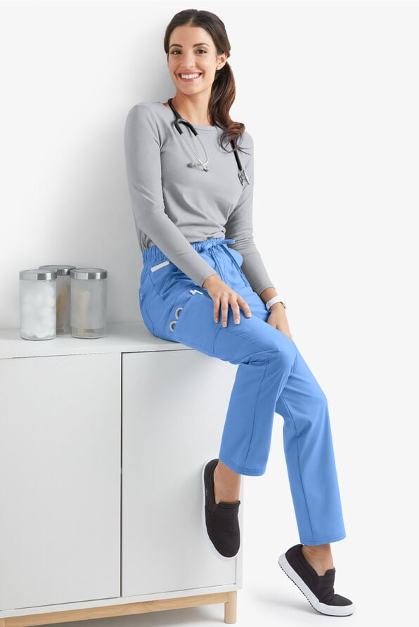 Butter-Soft Core Women's 8-Pocket Tapered Leg Scrub Pants - Ceil Blue - 2