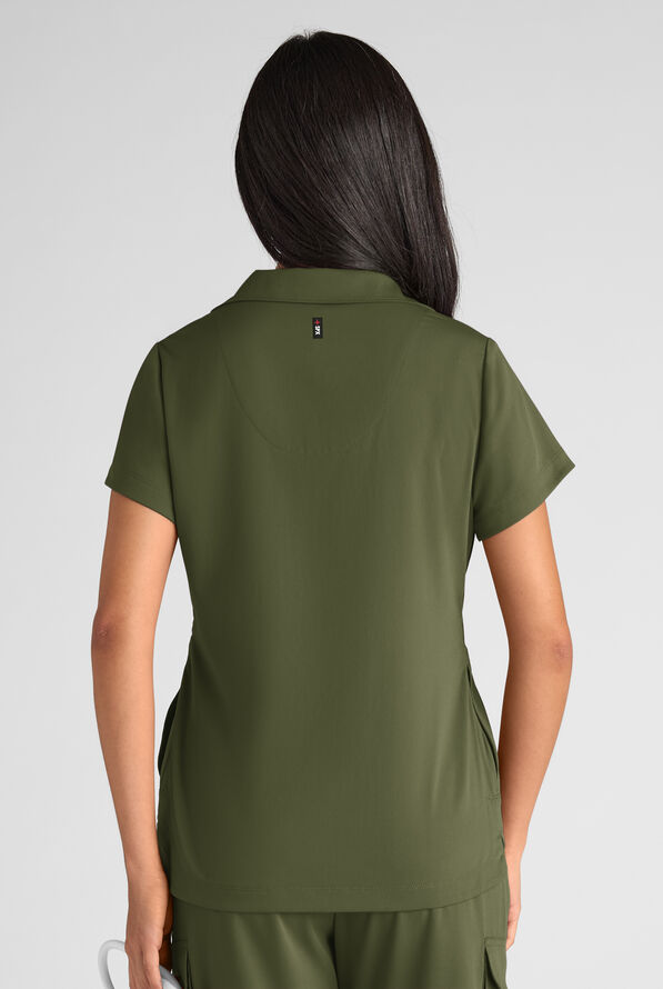 Grey's Anatomy by Barco Emerge Emery Women's 3-Pocket STRETCH Collar V-Neck Scrub Top - Olive - 3