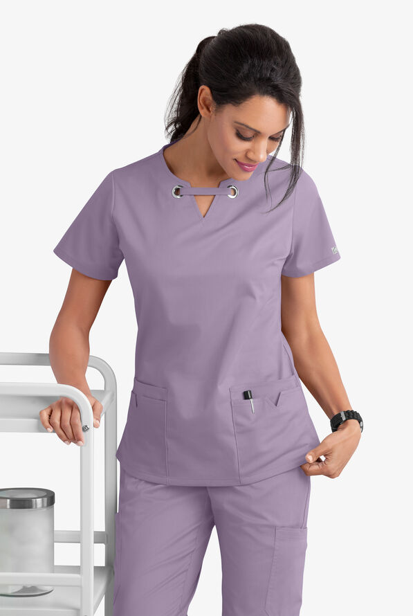 Blusa m&eacute;dica UA Butter-Soft STRETCH con ojales y 4 bolsillos para mujer - Canyon Iris - 8