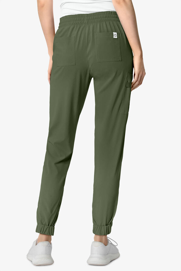 Wink Renew Women's 7-Pocket STRETCH Flat Front Drawstring Cargo Jogger Scrub Pants - Petite - Olive - 2