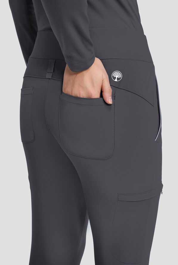 Healing Hands 360 Joelle Women's 6-Pocket STRETCH High Waist Flare Leg Scrub Pants - Petite - Pewter - 2