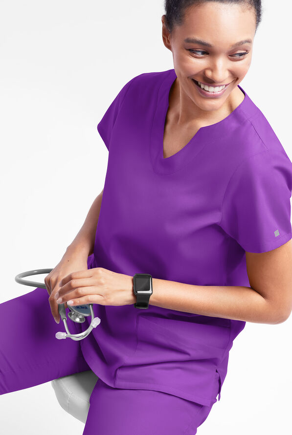 Butter-Soft Originals Women's 6-Pocket Scallop Neck Scrub Top - Wild Plum - 4