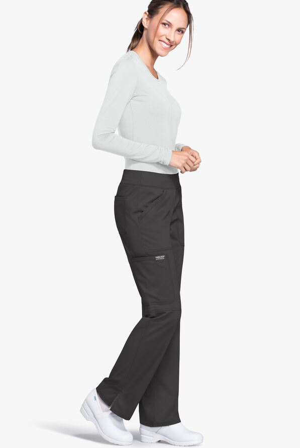 Cherokee Workwear Revolution Women's 4-Pocket STRETCH Pull-On Cargo Scrub Pants - Tall - Pewter - 2