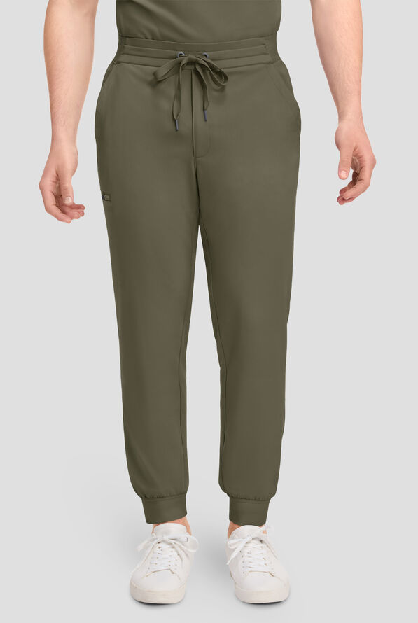 Healing Hands Quest Arlo Men's 5-Pocket STRETCH Drawstring Jogger Scrub Pants - Olive - 1