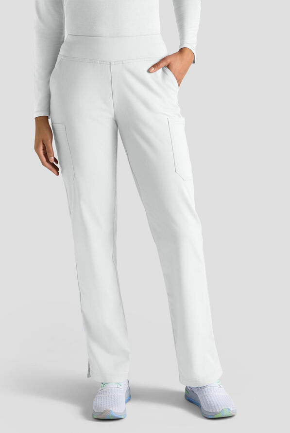 Butter-Soft STRETCH Women's 4-Pocket Knit Waistband Yoga Scrub Pants - White - 1
