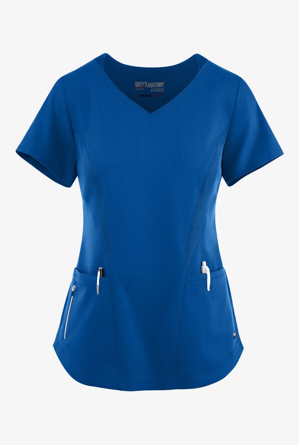 Grey's Anatomy by Barco Spandex STRETCH Carly Women's 3-Pocket Sport V-Neck Scrub Top - Royal - 1