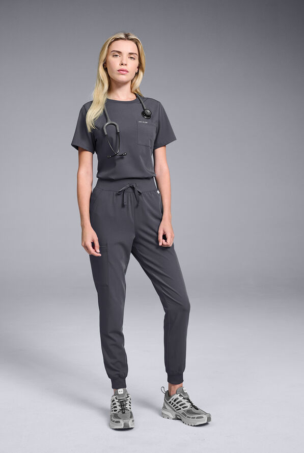 Hypothesis Women's Base Crew-Neck Tuck-In Scrub Top - Pewter - 4