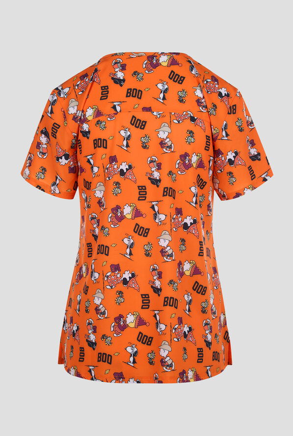 Peanuts Snoopy "BOO" by Funscrubs Women's 2-Pocket STRETCH V-Neck Print Scrub Top - null - 2