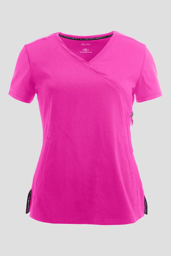 koi Lite&trade; Philosophy Women's 3-Pocket Mock Wrap Side Zipper Scrub Top - Hibiscus Pink - 1