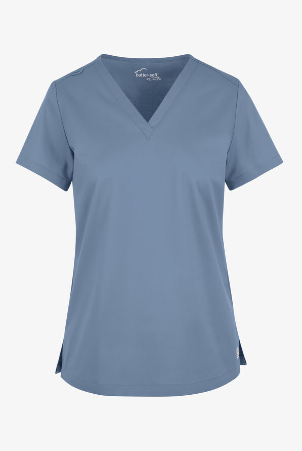 Butter-Soft STRETCH Women's V-Neck Tuck In Top - Indigo Batik - 1