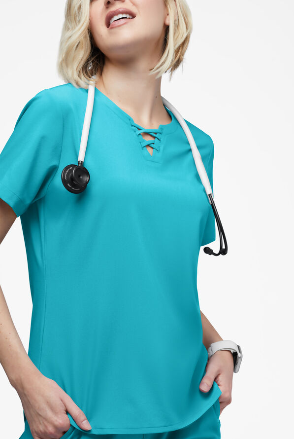 Easy STRETCH GiGi Women's Tuck In Lace Top - Teal - 3