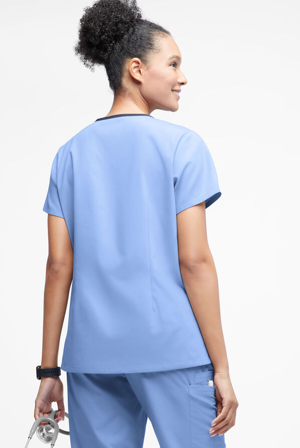 Butter-Soft Originals Women's 3-Pocket Crisscross Contrast V-Neck Scrub Top - Ceil/Navy - 3