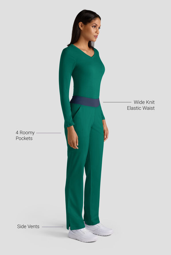 Butter-Soft STRETCH Women's 4-Pocket Knit Waistband Yoga Scrub Pants - Tall - Hunter/Navy - 3