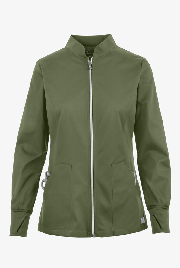 Chaqueta médica UA Butter-Soft STRETCH con cremallera y 3 bolsillos para mujer - Light Olive - 1