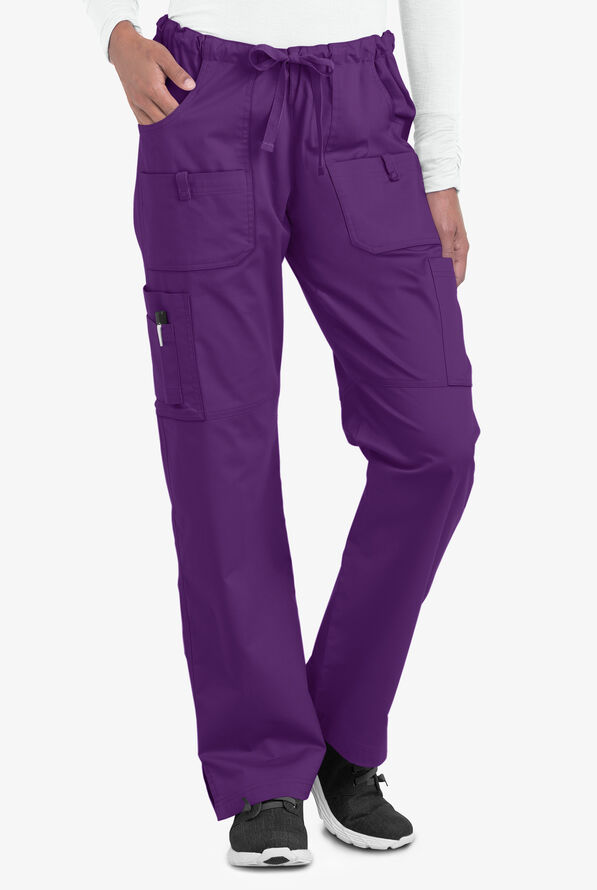 Butter-Soft STRETCH Women's 10-Pocket Drawstring Scrub Pants - Tall - Eggplant - 1
