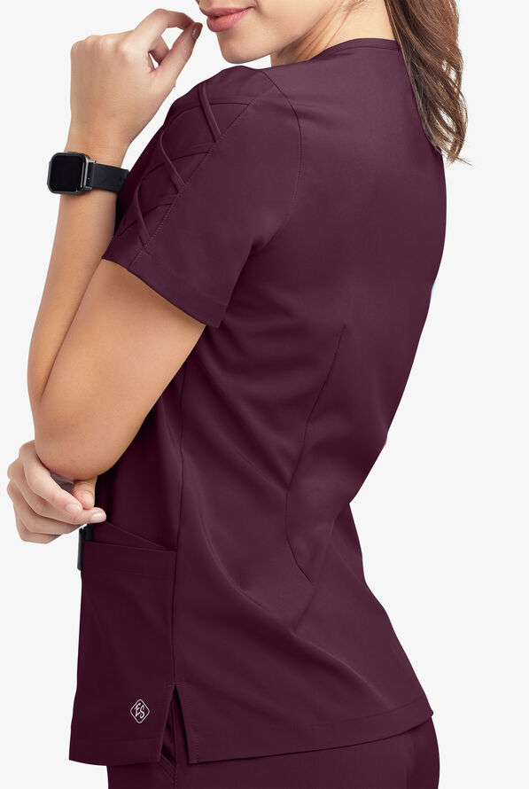 Blusa m&eacute;dica EASY STRETCH Kylie con detalle entrecruzado y 5 bolsillos para mujer - Dark Mulberry - 7